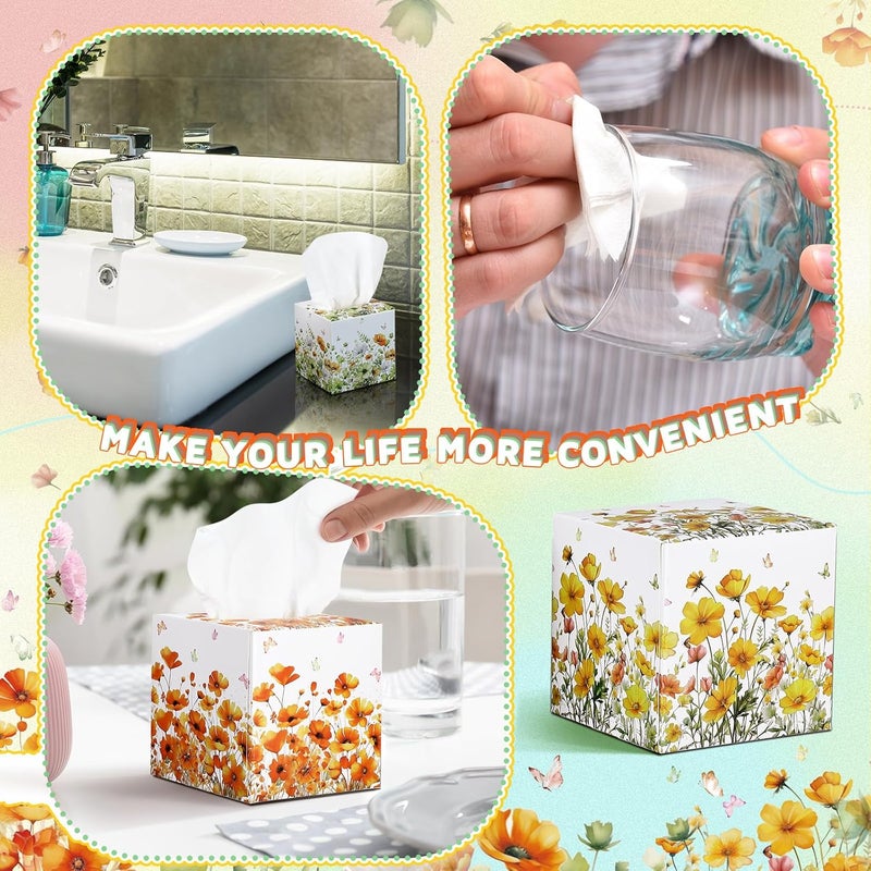 Fourluoo 12 Pack Fall Flower Floral Facial Tissues Cube Boxes 600 Sheets 3 Ply Small Wildflower Face Tissues Bulk for Autumn Christmas Car Bedroom Supplies - Image 5